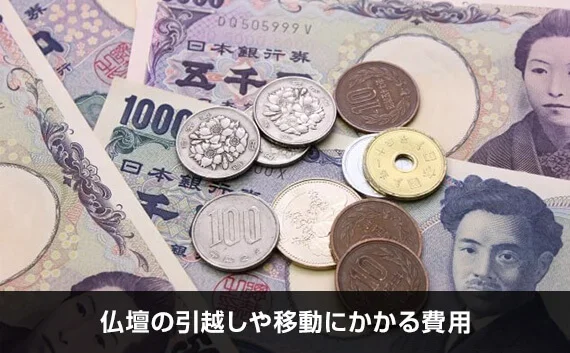 写真:仏壇の引越しや移動にかかる費用。お札と小銭が写っている写真。