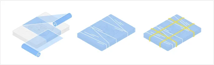 イラスト：マットレスを大型ラップでくるんでいるイメージのイラスト