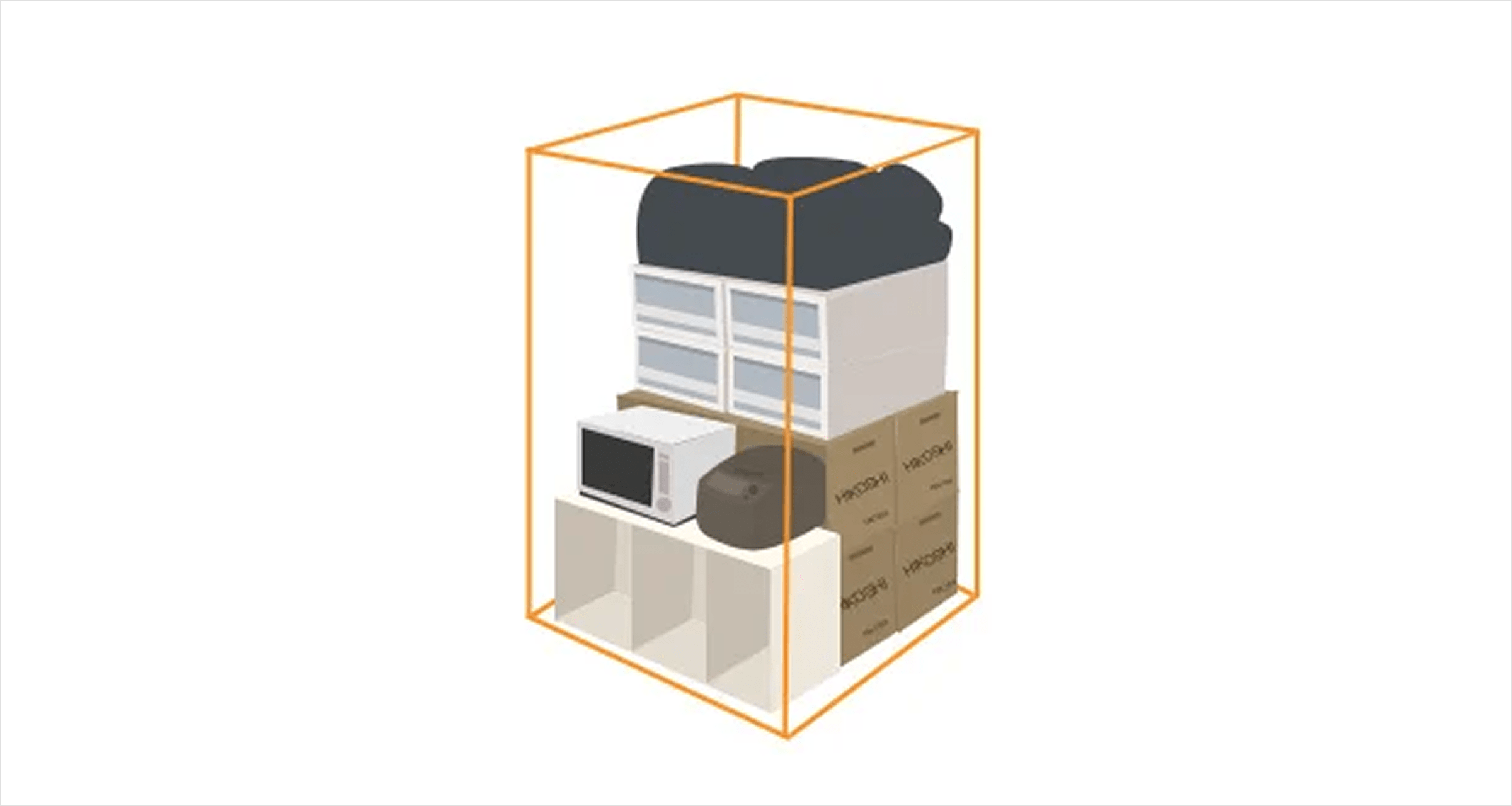 イラスト：コンテナボックスに積むイメージの荷物のイラスト。