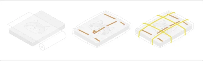 イラスト：マットレスを緩衝材でくるんでいるイメージのイラスト